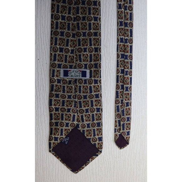 SUTTER & GRANT - MEN'S BLUE GEOMETRIC PRINT PRINT 100% SILK TIE- MADE IN USA - Picture 5 of 7